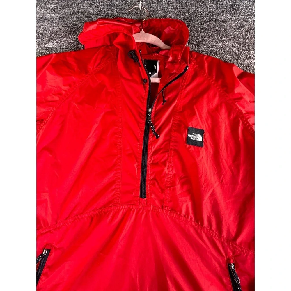 The North Face Windbreaker Jacket Mens S Red Half Zip Pockets Hooded Long Sleeve